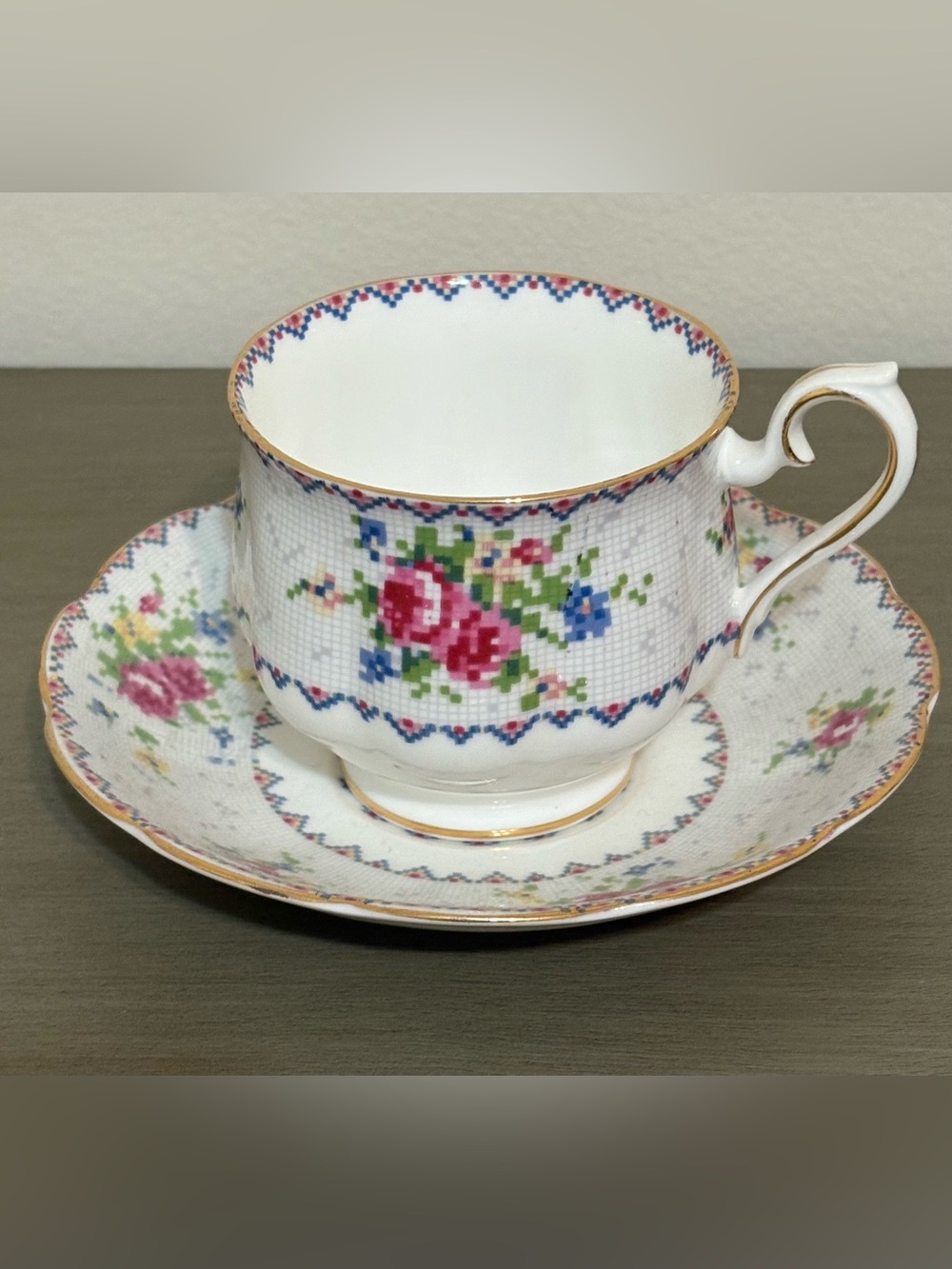 Royal Albert England Bone China Petit Point Porcelain Teacup Saucer